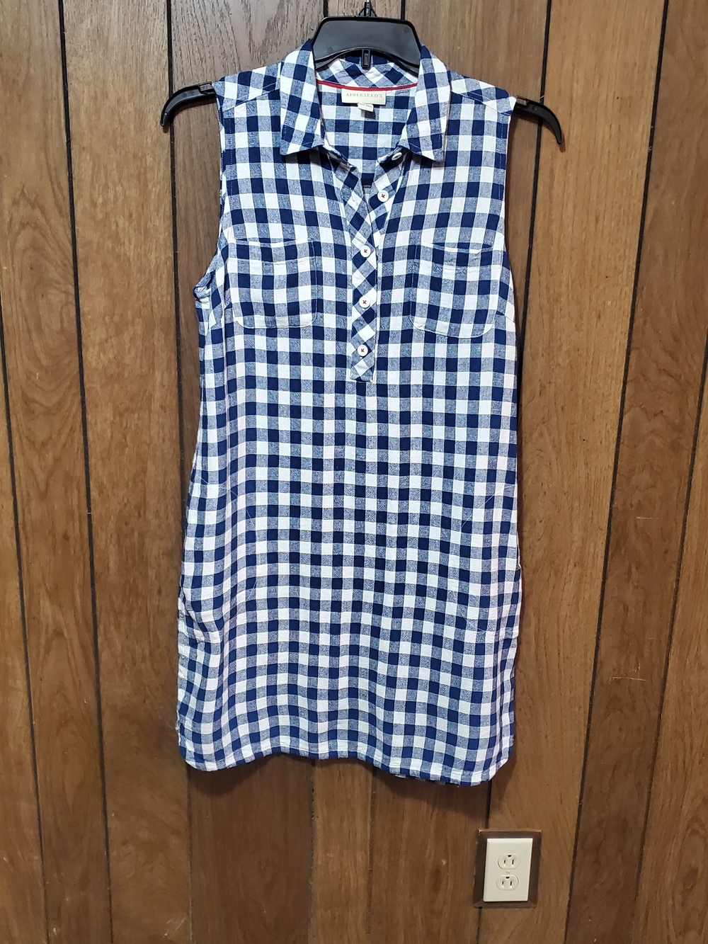 Appleseed’s Gingham  Linen Blend Sleeveless Dress  Pockets Size Medium 4th July